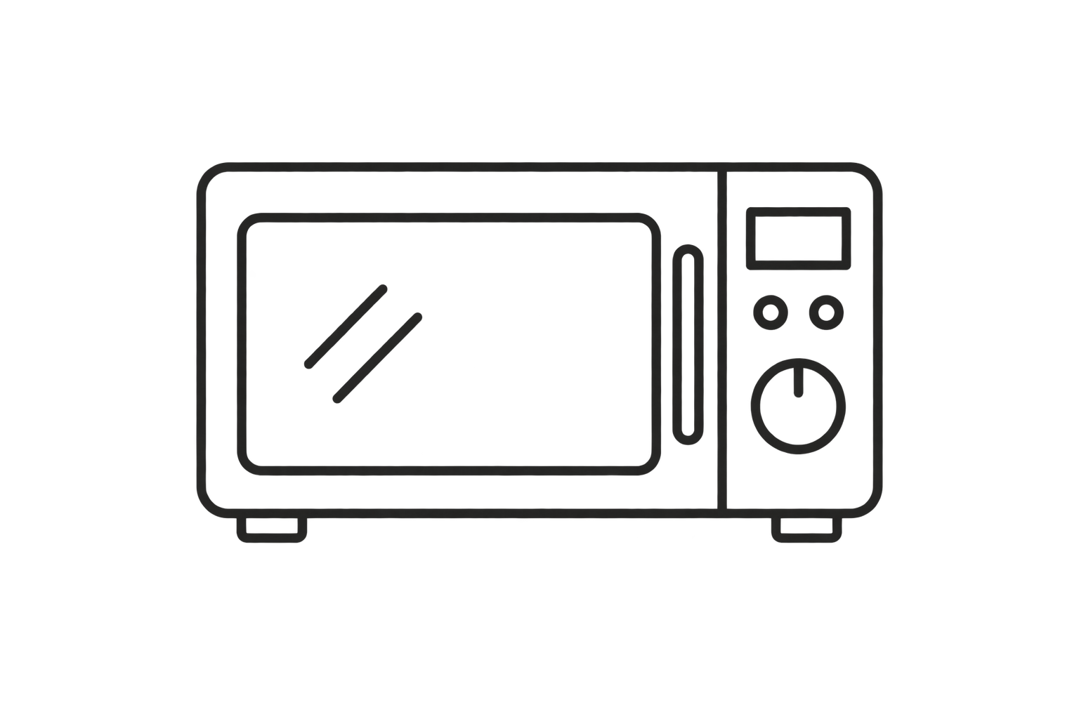 Dimly lit outline of a rectangular electronic device with a screen on the left and a circular dial on the right, surrounded by foggy glow.